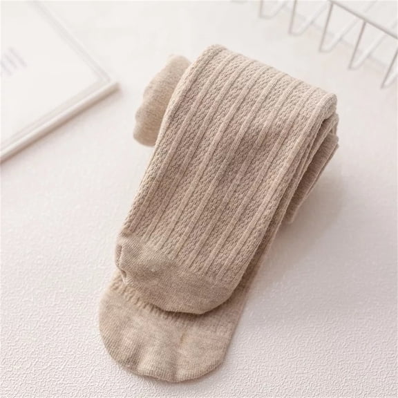 CUZIBR Girls Warm Tights Full Leggings Knitted Pantihose Stretchy Basic Cable Knit Cotton Footed Seamless Dance Ballet Leggings Cozy Bottom Trousers,Khaki,2-4 Years