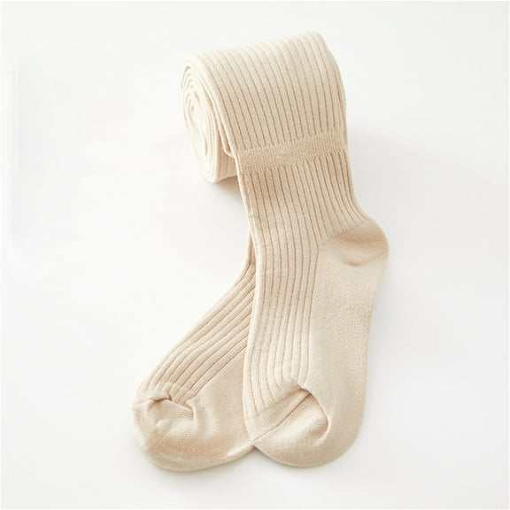 CUZIBR Girls Warm Tights Full Leggings Pantihose Stretchy Basic Cable Knit Cotton Footed Seamless Dance Ballet Leggings Cozy Bottom Trousers,Beige,6-8 Years
