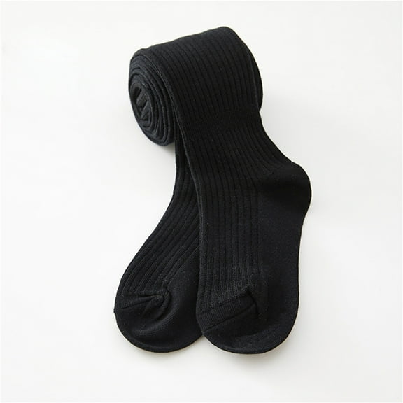 CUZIBR Girls Warm Tights Full Leggings Pantihose Stretchy Basic Cable Knit Cotton Footed Seamless Dance Ballet Leggings Cozy Bottom Trousers,Black,2-4 Years