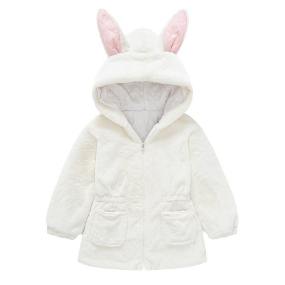 CUZIBR Girls Winter Coats Rabbit Ears Hooded Jacket Zipper Thicken Windproof Warm Outwear For Babys Clothes Coats Cute Dailywear For Toddler
