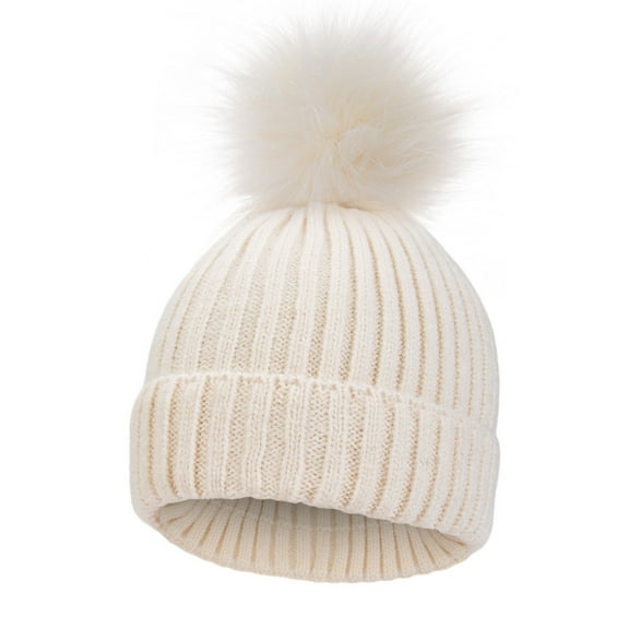 CUZIBR Girls Winter Hat Knitted Beanie Solid Color Thick Lined Thermal Cap For Infant Boys Stylish Cozy Hat,Beige,One Size