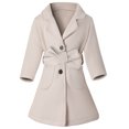 thumbnail image 1 of CUZIBR Girls Wool Overcoat Solid Color Long Sleeve Dress Coat Button Peacoat Notch Lapel Outerwear With Belt Pockets Winter Thick Warm Jacket ,Beige,3-4 Years, 1 of 8