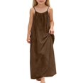 thumbnail image 1 of CUZIBR Girls Youth Summer Long Dress Sleeveless Spaghetti Strap Scoop Neck Loose Fit Solid Colro Backless Casual Home Wear Lightweight Breathable Stylish Dresses For Toddler Kids,Coffee,11-12 Years, 1 of 5