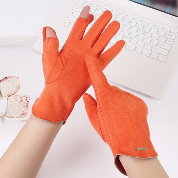 CUZIBR Gloves Ladies Elegant Solid Thermal Touchscreen Mitten Lined Windproof Fuzzy Thermal Glove For Running Driving Hiking