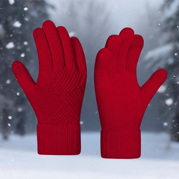 CUZIBR Gloves Thermal Plush Lined Thermal Knitted Mittens Touchscreen Thick Soft Cozy Solid Color For Running Driving Hiking