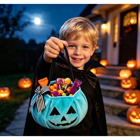 CUZIBR Halloween Baskets For Kids Trick Or Treat Bags Pumpkin Bow Halloween Candy Bags With Handle Plush Large Capacity Party Favors