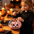 thumbnail image 1 of CUZIBR Halloween Candy Bags For Kids Trick Or Treat Bags Pumpkin Bow Halloween Baskets With Handle Plush Large Capacity Party Favors,Pink, 1 of 8