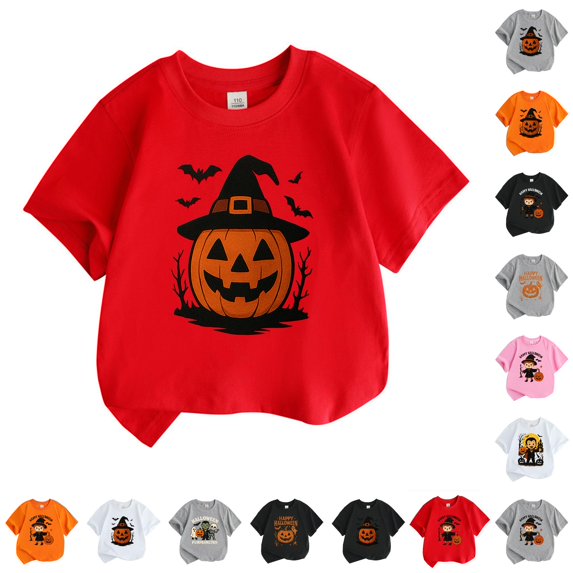 CUZIBR Halloween Pumpkin Cute Graphic Tee Top For Boys Toddler Short Sleeve Casual Fashion Base Layer Tshirts Summer Fall Lightweight Breathable Outdoor Play Party Stylish Clothes,6-7 Years