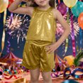 thumbnail image 1 of CUZIBR Holiday Tops For Child Shiny Sequin Crop Top Sleeveless Round Neck Dance Wear Performance Party Glitter Solid Short Tee Fashion Outwear Clothing,Gold,8-9 Years, 1 of 4