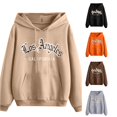 thumbnail image 1 of CUZIBR Hoodies For Women Letter Print Casual Long Sleeve Pullover Hooded Sweatshirt With Pocket Loose Tops Comfortable Fashion Fall Winter Clothes,Khaki, 1 of 4