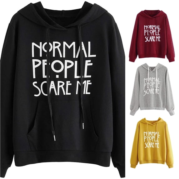 CUZIBR Hoodies For Women Letter Print Pullover Hoodie Long Sleeve Drawstring Pocket Casual Hooded Comfortable Tops Sweatshirts Fall Winter Clothes,Black