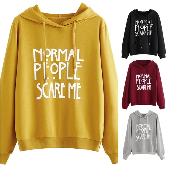 CUZIBR Hoodies For Women Letter Print Pullover Hoodie Long Sleeve Drawstring Pocket Casual Hooded Comfortable Tops Sweatshirts Fall Winter Clothes,Yellow