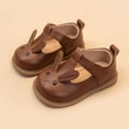 thumbnail image 1 of CUZIBR Infant Girls Toddler Dress Shoes Solid Color Cute Cartoon Bunny Pattern Soft Sole Mary Jean Sandals Leather Hook And Loop Strap Footwear Wedding Party Birthday Dailywear,Brown,3-3.5 Years, 1 of 4