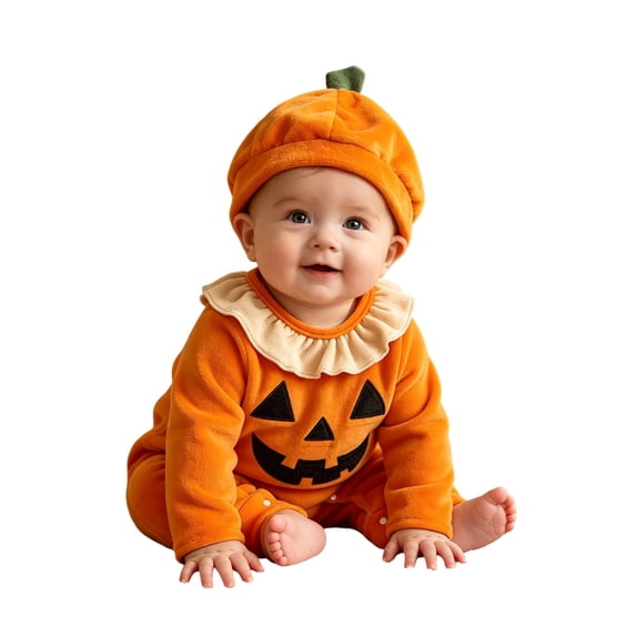 CUZIBR Infant Halloween Costumes Girl Boy Pumpkin Onesie With Hat Romper Jumpsuit Hooded Long Sleeve Cozy Trick or Treat Clothes,Orange,12-18 Months