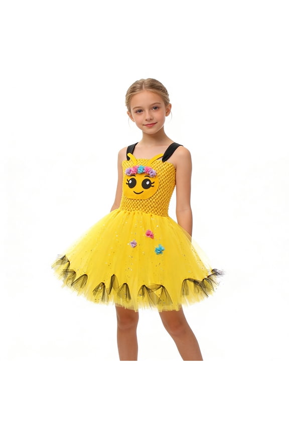 Kids Adorable Dress Girls Tutu Animal Theme Performance Outfit Sets Clothes Sets,Yellow,8-9 Years