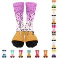 thumbnail image 1 of CUZIBR Kids Ankle For Girls Ice Cream Printed Crew Socks White Ribbed Funny Pattern Mid-Calf Socks Soft Breathable Casual Wear,7-12 Years, 1 of 3