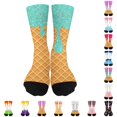 thumbnail image 1 of CUZIBR Kids Ankle For Girls Ice Cream Printed Crew Socks White Ribbed Funny Pattern Mid-Calf Socks Soft Breathable Casual Wear,7-12 Years, 1 of 3