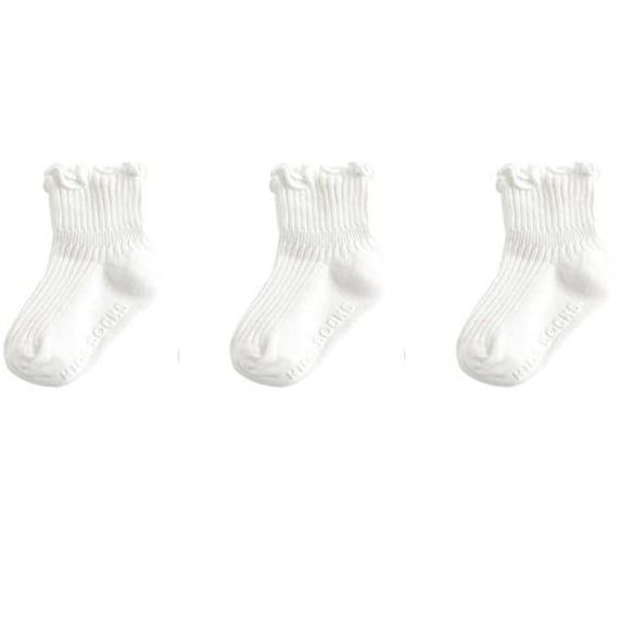 CUZIBR Kids Baby Girls Socks Grip Non Cotton Soft Breathable Solid Color Letter Print Ankle Socks Cute Ruffles Lace Trim Frilly Comfortable Ribbed Cozy Dres Crew Socks (3 Pairs),White,2-4 Years
