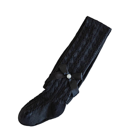 CUZIBR Kids Baby Girls Socks Solid Color Cute Bow Lace Embroidery Stretchy Tights Summer Comfortable Dress Socks Leggings Stockings For Toddlers Children Casual Pantyhose Dailywear,Black1,9-12 Years