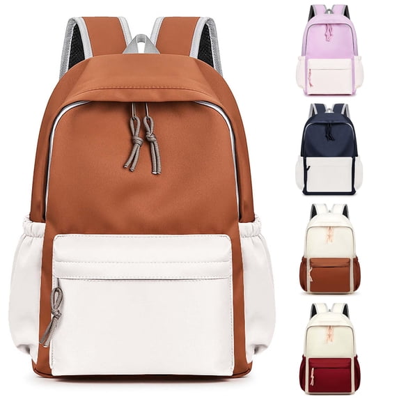 CUZIBR Kids Backpack Lightweight Color Block Drawstring Zipper Design Side Elastic Water Bottle Pockets School Bag For Girls Student School Bag Travel Everyday Use