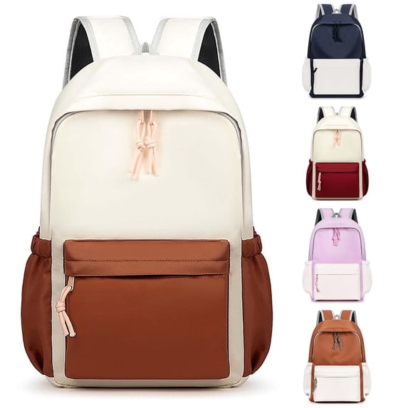 CUZIBR Kids Backpack Lightweight Color Block Drawstring Zipper Design Side Elastic Water Bottle Pockets School Bag For Girls Student School Bag Travel Everyday Use