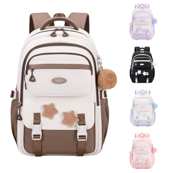 CUZIBR Kids Backpack School Bag Large Capacity Cute Star Pattern School Backpack Multi Pockets Water Resistant Bookbag Adjustable Padded Straps Rucksack For Teen Girls
