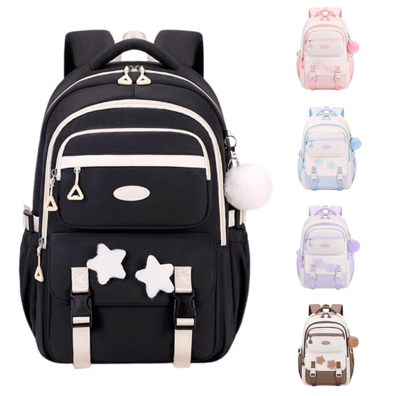 CUZIBR Kids Backpack School Bag Large Capacity Cute Star Pattern School Backpack Multi Pockets Water Resistant Bookbag Adjustable Padded Straps Rucksack For Teen Girls