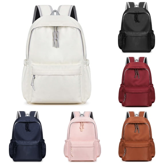 CUZIBR Kids Backpack Solid Color Drawstring Zipper Closure Elastic Side Pockets School Bag For Girls Travel Daypack Casual Student Middle School Bookbag