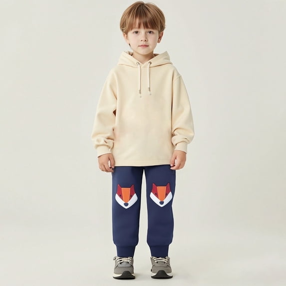 CUZIBR Kids Baggy Sweatpants Boys Athletic Joggers Pants With Pocket Cartoon Embroidery Drawstring Elastic Waist Cool Workout Active Trousers,Dark Blue,9-10 Years