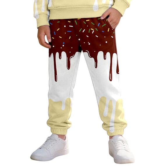 CUZIBR Kids Baggy Sweatpants Boys Wide Leg Athletic Joggers Pants With Pocket Ice-Cream Graphic Drawstring Elastic Waist Cool Workout Active Trousers,Brown,8-9 Years