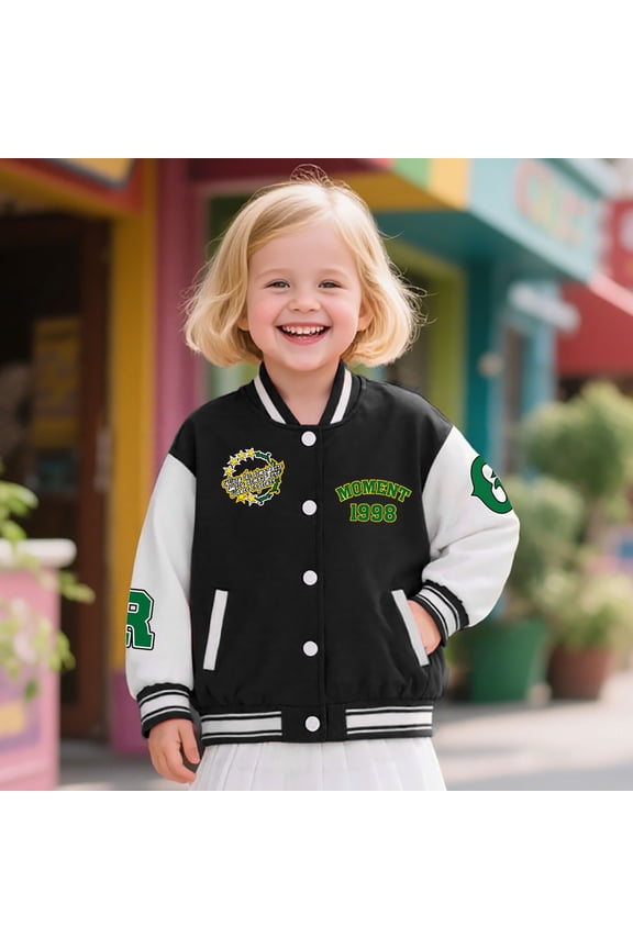 Kids Baseball Jacket Casual Uniform School Wear Long Sleeve Button Down Embroidery Print Winter Coats Warm Outerwear Relaxed Loose Fit Youth Jacket With Pockets,Black,6-7 Years