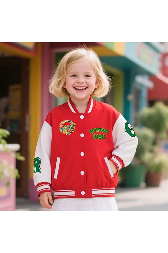 Kids Baseball Jacket Casual Uniform School Wear Long Sleeve Button Down Embroidery Print Winter Coats Warm Outerwear Relaxed Loose Fit Youth Jacket With Pockets,Red,4-5 Years