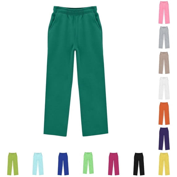 CUZIBR Kids Boys Elastic Waist Straight Leg Sweatpants With Pockets Solid Color Loose Summer Fall Lightweight Breathable Casual Trousers For Boys Back To School,Dark Green,13-14 Years