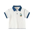 thumbnail image 1 of CUZIBR Kids Boys Girls Short Sleeve Polo Shirt Lovely Dinosaur Car Embroidery Stylish Patchwork Tee Casual Button Closure Fashion Comfortable Soft Tops Athletic Baggy Tops,White,3-4 Years, 1 of 3