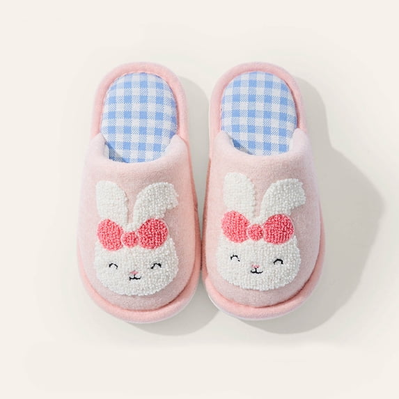 CUZIBR Kids Boys Slippers Girls Plaid Cute Cartoon Plush House Slippers Close Toe Warm Winter Warm Home Footwear,Pink,7-8 Years