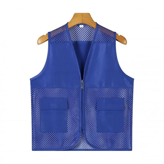 CUZIBR Kids Boys Unisex Mesh Tops Solid Color Full Zip Up Sleeveless Breathable Fishing Vest Pockets Travel Hiking Waistcoat Lightweight Fashionable Summer Outdoor Dailywear,Blue,13-14 Years