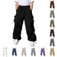 thumbnail image 1 of CUZIBR Kids Cargo Pants With Multiple Pockets For Boys Unisex Elastic Waist Drawstring Adjustable Loose Baggy Casual Trousers Street Hip Hop Daily Wear,Black,14-15 Years, 1 of 7