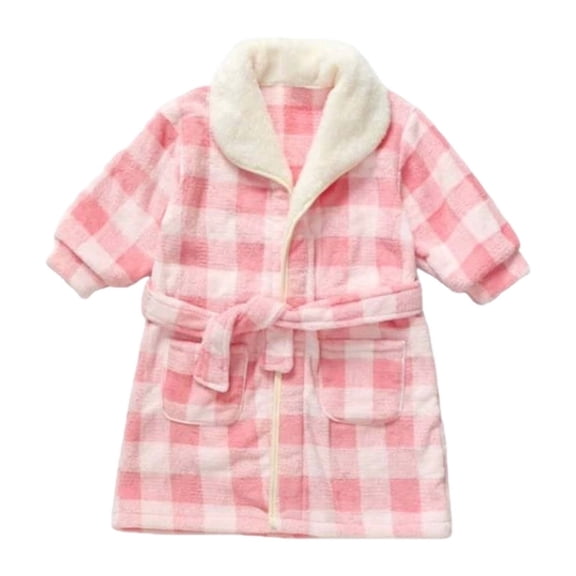 CUZIBR Kids Christmas Outfit Winter Thickened Fuzzy Thermal Soft Bathrobe Plaid Long Sleeve Cute Robe Home Dailywear Sleeping Wear Sets,Red,3-4 Years