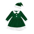 thumbnail image 1 of CUZIBR Kids Christmas Santa Claus Costume Girl 2 PC Outfits Dresses And Hat Set Long Sleeve Peter Pan Collar Soft Photo Shoot Wear,Green,3-4 Years, 1 of 8