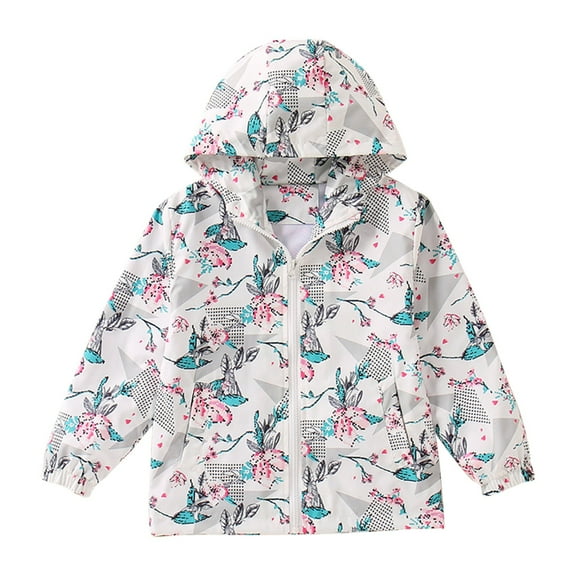 CUZIBR Kids Coats Fall Jacket Girls Hooded Flower Prints Toddler Outwear Windproof Warm Thick Girls Coats Jacket Fashionable Dailywear For Child