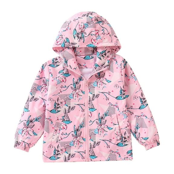 CUZIBR Kids Coats Fall Jacket Girls Hooded Flower Prints Toddler Outwear Windproof Warm Thick Girls Coats Jacket Holiday Dailywear For Child