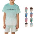 thumbnail image 1 of CUZIBR Kids Cool Gradient City Graphic Boys O-Neck Short Sleeve T Shirt And Shorts Outfit Sets Breathable Mesh Casual Playwear Clothes Sets,Mint Green,2-3 Years, 1 of 4