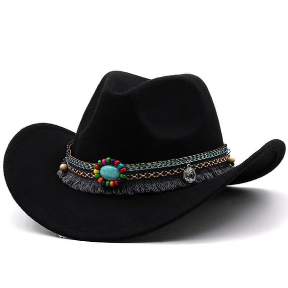CUZIBR Kids Cowboy Hat Wide Brim Western Hat With Heart Rhinestone Leather Belt Outdoor Party Costume Toddler Girls Cowgirl Hat,5-Black,One Size