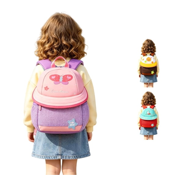 CUZIBR Kids Cute Cartoon Backpack Polka Dot Sun Hat Design Breathable Mesh Kindergarten School Bag Lightweight Toddler Preschool Backpack For Little Girls Outdoor Travel
