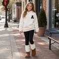 thumbnail image 1 of CUZIBR Kids Fall Outfits For Girls Sweatsuit Clothes Set Sherpa‑Lined Hoodie And Leggings 2 PC Sets Letter Embroidery Sweet Loungewear,Black,11 Years, 1 of 7