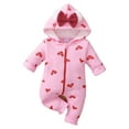 thumbnail image 1 of CUZIBR Kids Fall Outfits Fuzzy Hooded Bodysuit Long Sleeve Zip Up Romper Cartoon Print Cute Bow Cozy Thick Warm Jumpsuit Sweatsuit Clothing Sets,Pink,0-3 Months, 1 of 4