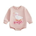 thumbnail image 1 of CUZIBR Kids Fall Outfits One First Birthday Romper Long Sleeve Bodysuit Cute Embroidery Jumpsuit Soft Cozy Christmas Suit Fall Winter Clothing For Girls,Pink,6-12 Months, 1 of 9