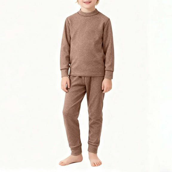 CUZIBR Kids Fall Outfits Snowsuit Fuzzy Wool Thick Warm Layered Crewneck Pullover Top Elastic Waist Pants Home Casual Wear Two Piece Set Sweatsuit Clothing Sets,Coffee,5-6 Years