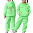 thumbnail image 1 of CUZIBR Kids Fall Outfits Sweatsuit Letter Print Solid Thick Warm Hoodie Sweatshirt Tops And Trousers Tracksuit Fall Winter Clothing For Girls,Green,2-3 Years, 1 of 7