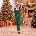 thumbnail image 1 of CUZIBR Kids Girl Bear Ear Onesie Fuzzy Hooded Jumpsuit Pajamas Zip-Up Long Sleeve Cozy Loungewear,Dark Green,6-7 Years, 1 of 5